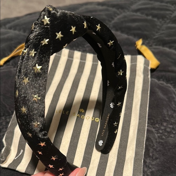 Lele Sadoughi Black Velvet Headband with Gold Stars - Picture 2 of 2